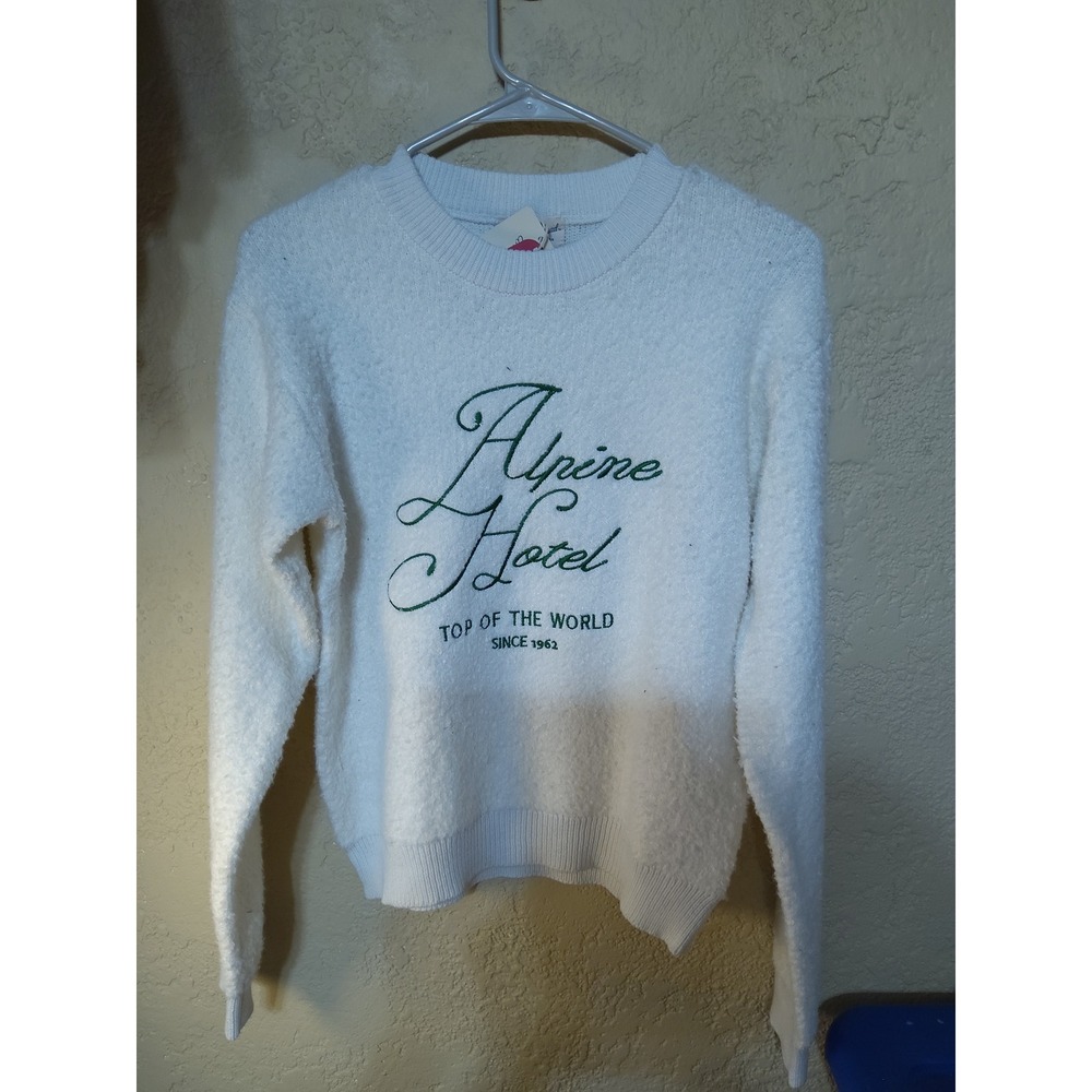Universal Thread Alpine Hotel Graphic Sweater Cream Boucle Crewneck XS NWT
